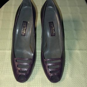 Palizzio Women’s Purple Leather Open Toe Heels
